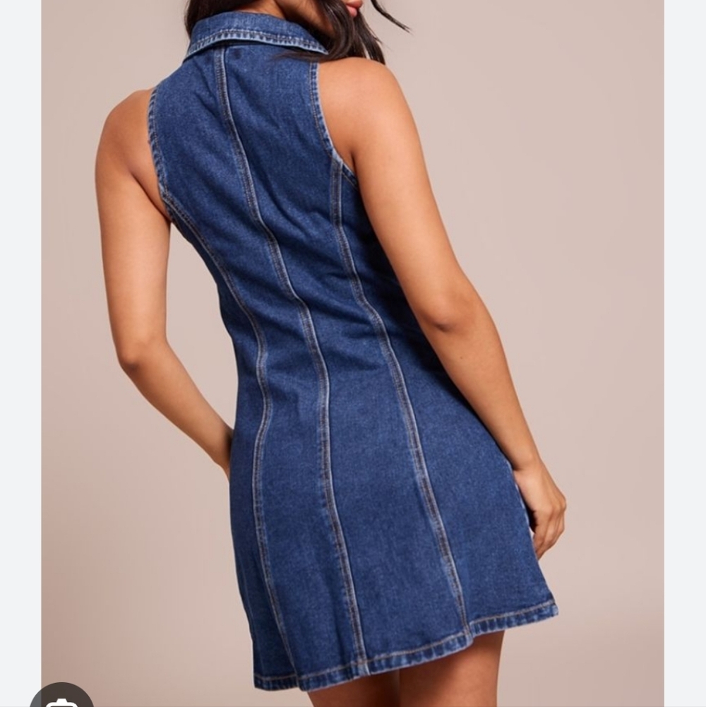 Pretty Little Thing Mid Blue Wash Button Up Lapel Detail Denim Mini Dress - Picture 3 of 8